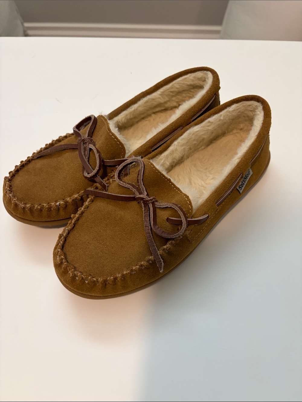 SoftMoc Bali Jr Brown Suede Slippers with Faux Fur - sz 4M
